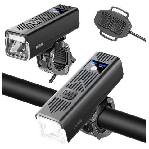 Lampka rowerowa przód LED przednia światło roweru z dzwonkiem przewodowym oświetlenie 450LM 2000MAH wodoodporna światełko na rower czarna