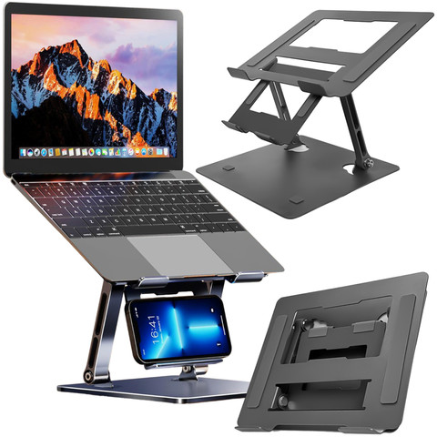 Alogy Uchwyt na laptop 17" Macbook tablet telefon stojak 2w1 podstawka składany regulowany aluminiowy na biurko Grafitowy