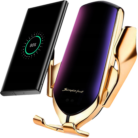 Alogy Automatyczny uchwyt samochodowy R2 do kratki z ładowarką indukcyjną Qi 10W Złoty