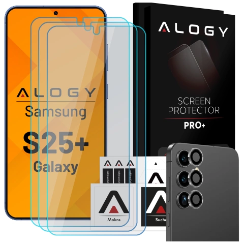 3x Szkło hartowane na ekran + szkło na obiektyw do Samsung Galaxy S25 Plus ochronne szkiełko na ekran i aparat 9H Alogy GlassGuard Pack™️ zestaw szkieł ochronnych