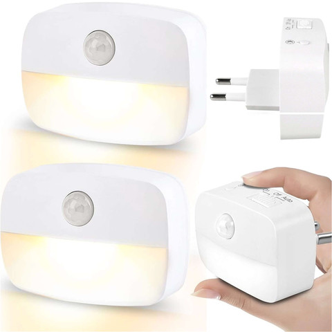 2x Alogy Lampka nocna z czujnikiem ruchu LED Night Light 3 barwy światła do gniazdka EU Biała