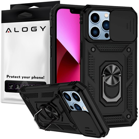 Alogy Etui na telefon obudowa z osłoną aparatu Camshield Stand Ring Duty do Apple iPhone 13 Pro Czarne