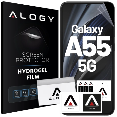 Folia hydrożelowa do Samsung Galaxy A55 5G – elastyczna ochrona ekranu, samoregeneracja, pełne dopasowanie i wysoka przejrzystość – Alogy Hydrogel Film™