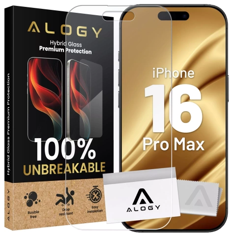 Szkło "NIETŁUKĄCE" do Apple iPhone 16 Pro Max hybrydowe Alogy Flexi Full Glass 9H płaskie na cały ekran