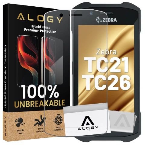 Szkło Hybrydowe „NIETŁUKĄCE” 9H do Zebra TC21/TC26, Płaskie na Cały Ekran, Elastyczne i Odporne, Alogy FlexiGlass™ Full – Transparentne