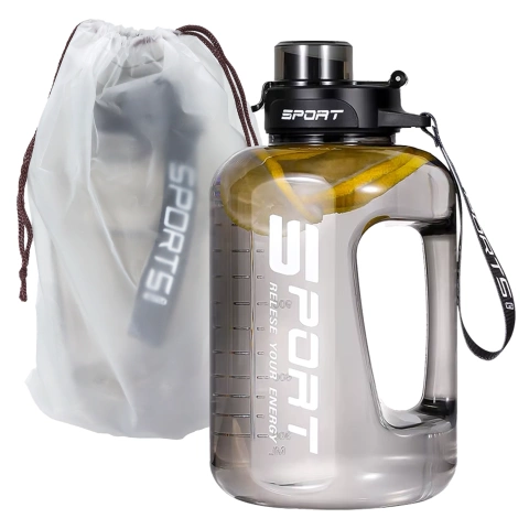 Duża Butelka Motywacyjna na Wodę 1.7L Bidon Sportowy z Miarką, Uchwytem i Pokrywką 2w1 (Dzióbek + Słomka), Wygodna i Szczelna, Alogy Sport 1700ml – Czarna