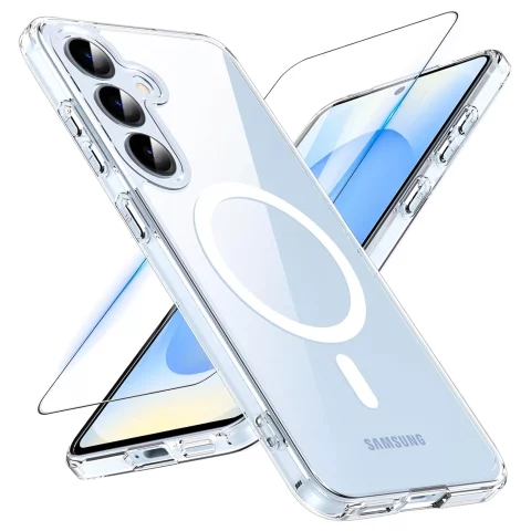 Etui do Samsung Galaxy S25 obudowa ochronna na telefon Alogy HybridMag™️ Case do MagSafe Przezroczyste + Szkło