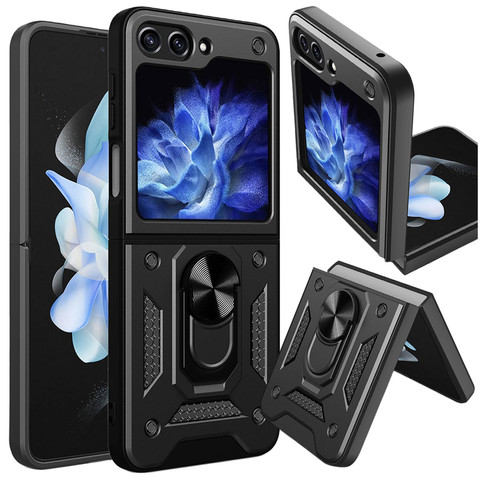 Alogy Etui do Samsung Galaxy Z Flip 5 pancerne Ring Case Anti-Shock Camshield Stand czarne