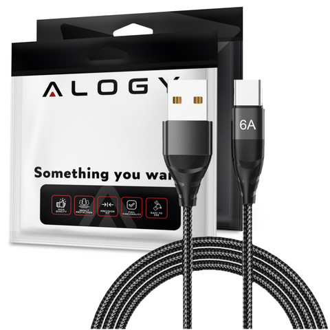 Kabel 1m Alogy przewód USB-A do USB-C Type C 6A Czarny