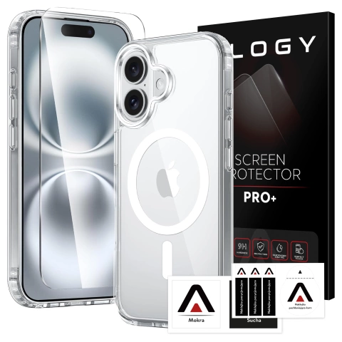 Etui do Apple iPhone 16 obudowa Alogy Anti-Shock Hybrid Case do MagSafe Przezroczyste + szkło hartowane