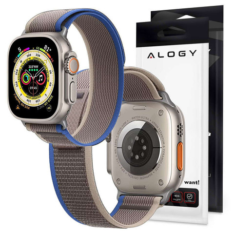 Alogy Pasek nylonowy Sport Strap na rzep do Apple Watch 1/2/3/4/5/6/7/8/SE (38/40/41mm) Niebiesko-szary