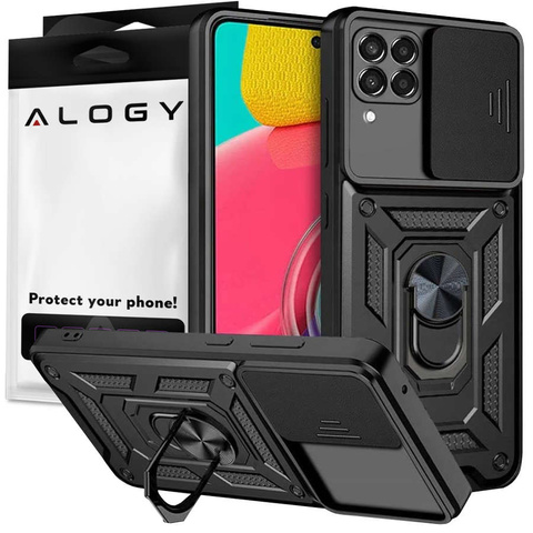Alogy Etui na telefon obudowa z osłoną aparatu Camshield Stand Ring do Samsung Galaxy M53 5G czarne