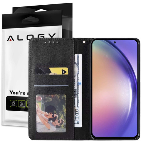 Alogy Etui ochronne z klapką skórzany portfel Wallet Case obudowa na telefon do Samsung Galaxy A34 Czarny