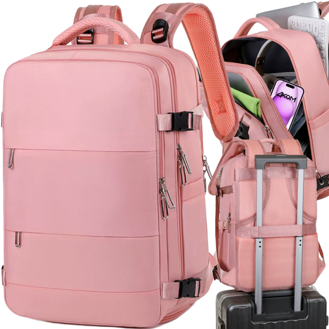 Plecak na laptopa tablet damski podróżny na walizkę do biura podróży Unisex 45x30x20cm Alogy Różowy
