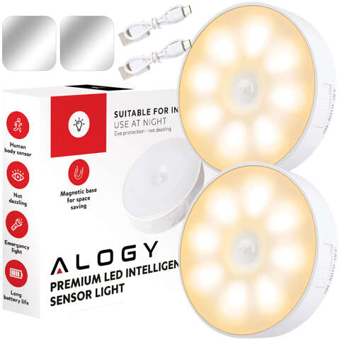 2x Alogy Lampka LED z czujnikiem ruchu Sensor Light Bezprzewodowa lampa nocna oświetlenie meblowe Światło ciepłe