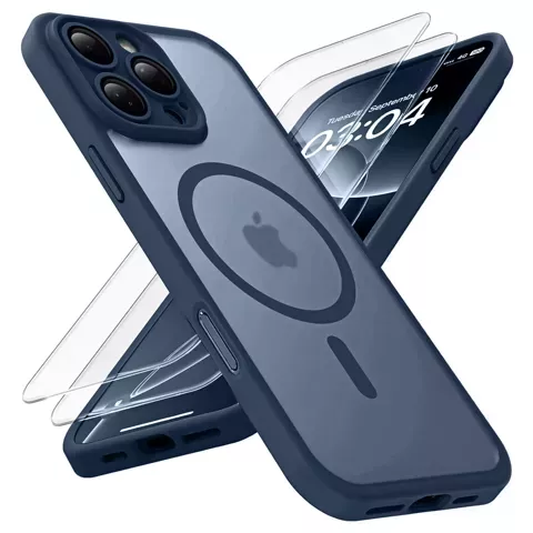 3w1 Zestaw Etui Hybrydowe + Szkło do Apple iPhone 16 Pro obudowa ochronna Hybrydowe MagSafe z ochroną obiektywu case + 2x Szkło hartowane ochronne na telefon Alogy 3in1 Case Pack Navy Blue Granatowe