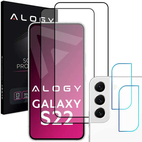 Alogy 2x Szkło Full Glue FC + 2x Szkło na obiektyw kamerę do Samsung Galaxy S22