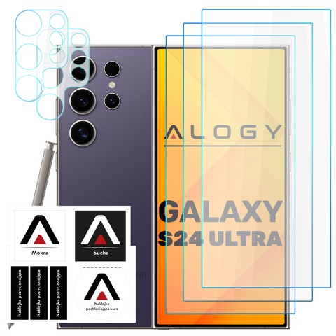 Alogy 3x Szkło hartowane do Galaxy S24 Ultra na ekran + 2x szkło na obiektyw Screen Protector Pro+ 9H