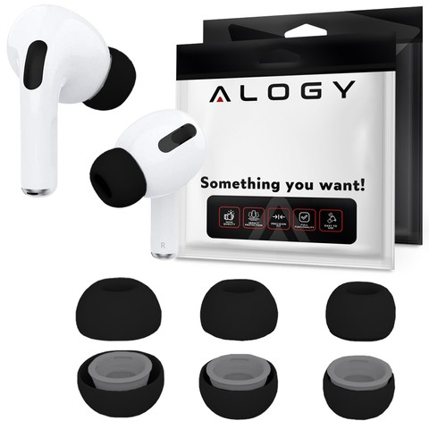 Alogy 6x Nakładki silikonowe S M L do Apple AirPods Pro Czarne