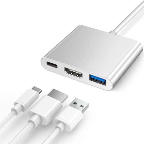 Alogy Adapter HUB 3w1 rozdzielacz USB-C 3.0 HDMI USB-A Srebrny