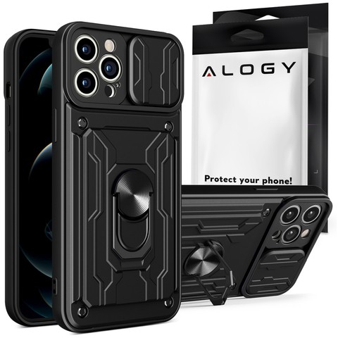 Alogy Camshield Stand Ring Wallet Etui z osłonką na aparat i miejscem na karty do Apple iPhone 14 Pro Max czarne