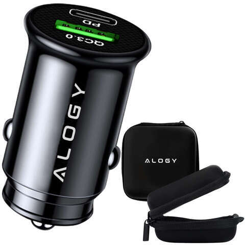 Alogy Car Ładowarka samochodowa USB QC 3.0 18W + USB C PD 20W szybka mocna do telefonu czarna