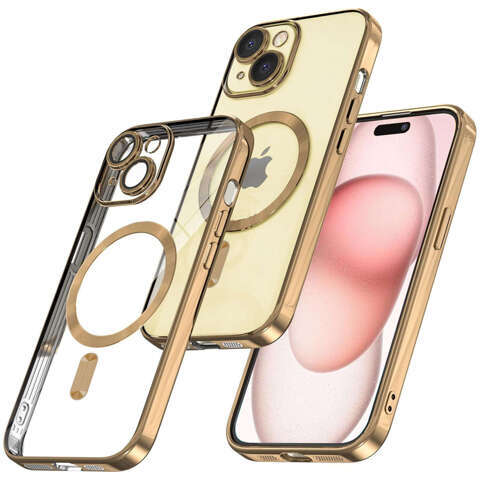 Alogy Etui do iPhone 15 Plus MagSafe Case Glamour Luxury Ring obudowa Złote przezroczyste