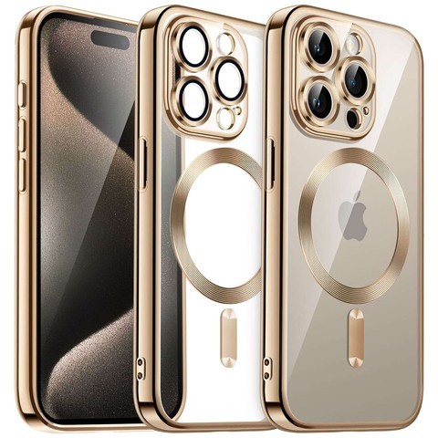 Alogy Etui do iPhone 15 Pro MagSafe Case Glamour Luxury Ring obudowa Złote przezroczyste