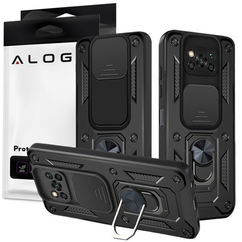 Alogy Etui na telefon obudowa z osłoną aparatu Camshield Stand Ring do Poco X3 Pro / NFC czarne