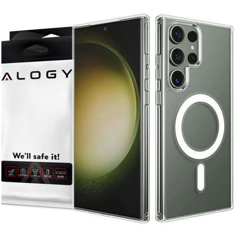 Alogy Etui pancerne do MagSafe Ring Mag Case do ładowarek Qi do Samsung Galaxy S23 Ultra Przezroczysty