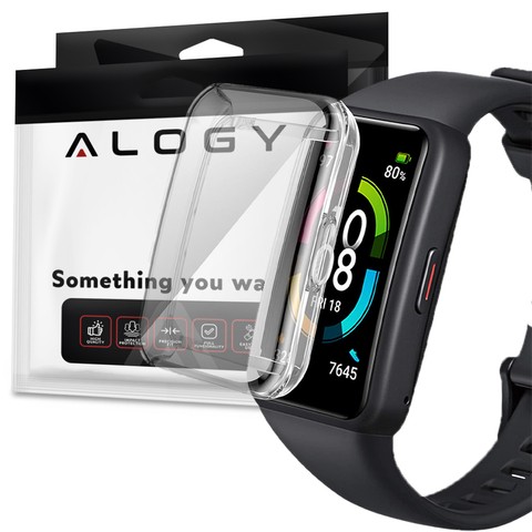 Alogy Etui silikonowe na zegarek z folią ochronną do Huawei/ Honor Band 6 Przezroczyste