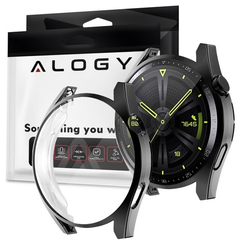 Alogy Etui silikonowe na zegarek z folią ochronną do Huawei Watch GT 3 42mm Czarne