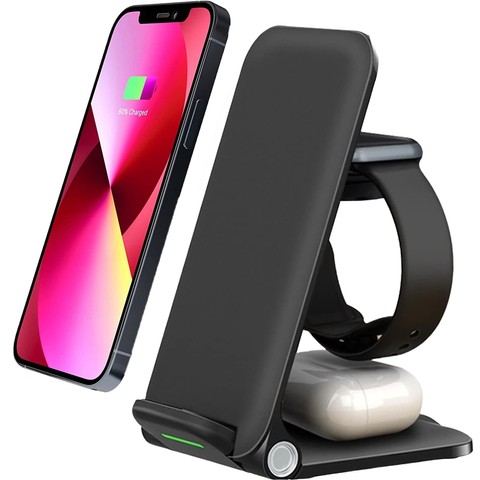 Alogy Ładowarka indukcyjna 3w1 do telefonu Apple iPhone, Airpods, Watch 15W +3W Czarna