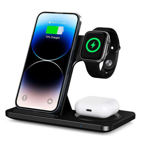 Alogy Ładowarka indukcyjna Qi 3w1 stacja ładująca do Apple iPhone AirPods Watch 15W QC 3.0 Czarna