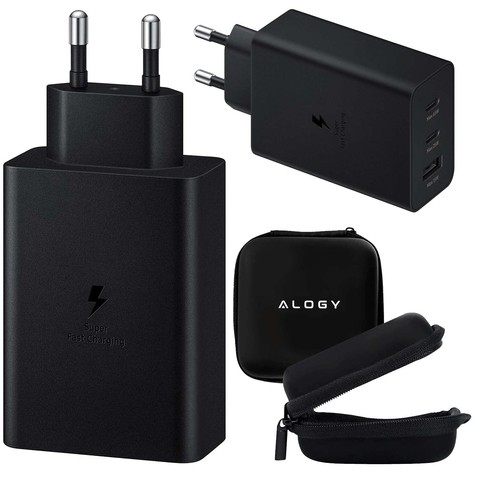 Alogy Ładowarka sieciowa szybka 65W 2x USB-C typ C PD + USB-A USB 3 porty mocna Czarna