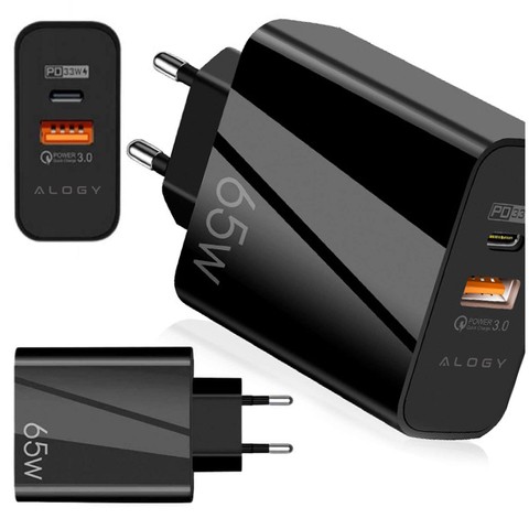 Alogy Ładowarka sieciowa szybka Quick Charge QC 3.0 USB-A + USB-C 65W Custom Fast Charger Black