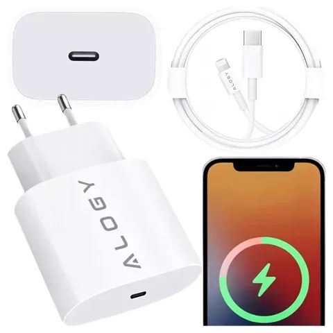 Alogy Ładowarka sieciowa szybka USB-C PD 20W + Kabel Lightning do iPhone 1m Biały