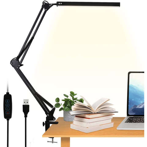 Alogy Lampa lampka Kreślarska biurkowa LED z regulowanym długim ramieniem do blatu biurka Czarna