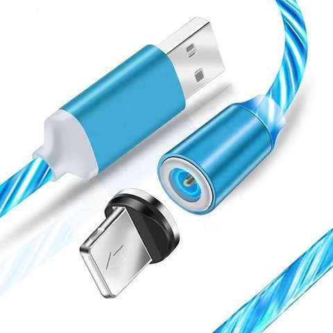 Alogy Magnetyczny kabel do telefonu świecący przewód Lightning 2m Niebieski