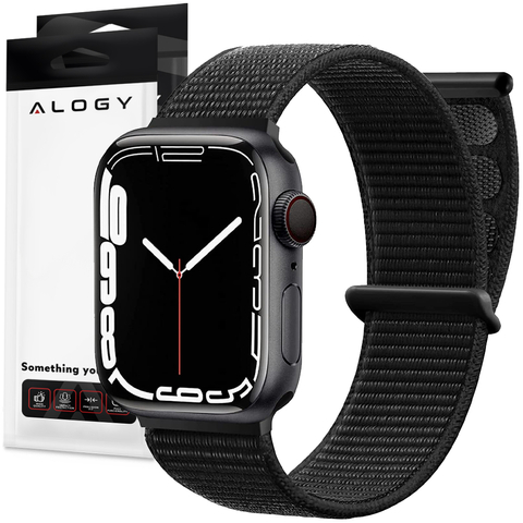 Alogy Nylon Strap Pasek z rzepem do Apple Watch 1/2/3/4/5/6/7/8/SE/Ultra (42/44/45/49mm) Czarny