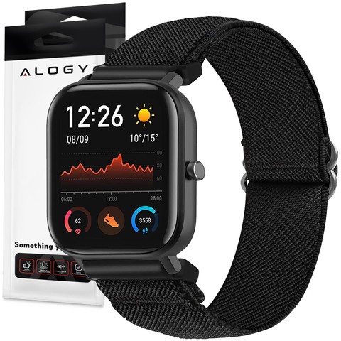 Alogy Nylon opaska do zegarka Pasek elastyczny Uniwersalny nylonowy Smartwatcha 22mm Czarny