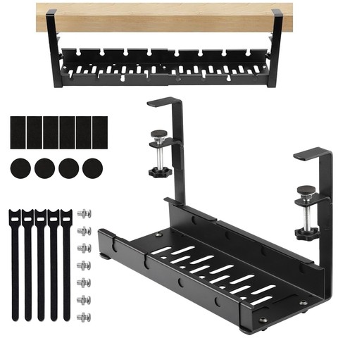Alogy Organizer kabli pod blat półka regulowana na kable listwe biurkowy aluminiowy uchwyt Czarny 