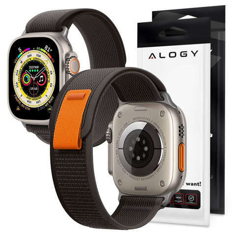 Alogy Pasek nylonowy Sport Strap na rzep do Apple Watch 4/5/6/7/8/SE (38/40/41mm) Czarno-pomarańczowy