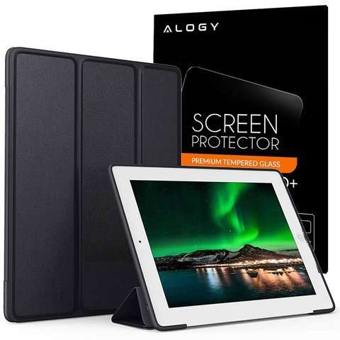 Etui Alogy Smart Case Apple iPad 2 3 4 Czarne + Szkło 