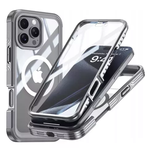 Etui ochronne na telefon do Apple iPhone 16 Pro Max Alogy Shield360 MagCase™️ do MagSafe obudowa z ochroną wyświetlacza i aparatu Titanium Szare