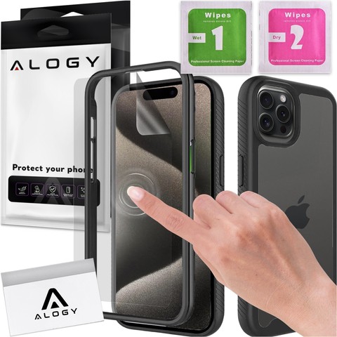 Etui pancerne czarne do Apple iPhone 15 Pro Alogy Defense360 Pro + folia hydrożelowa