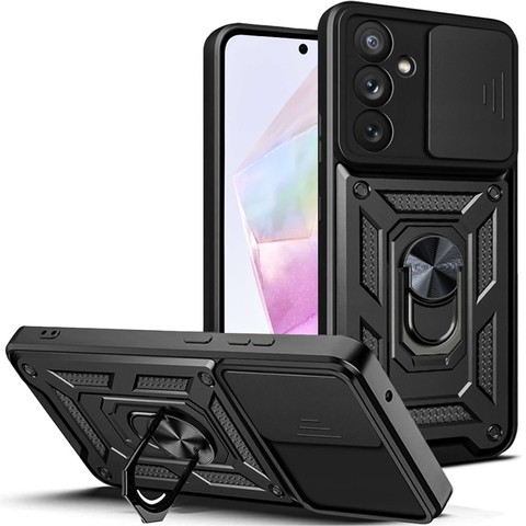 Etui pancerne do Samsung Galaxy A35 5G Camshield Case Ring Alogy Stand z osłonką na aparat slide czarne