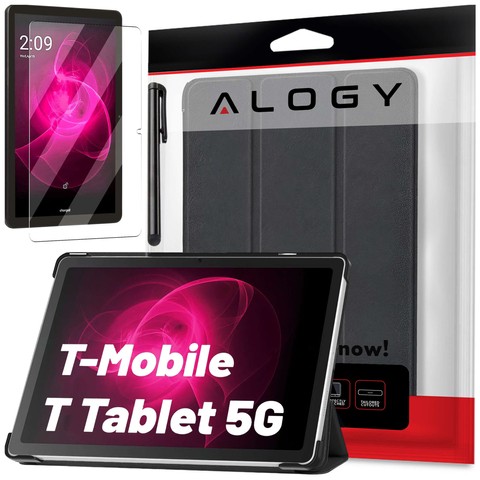 Etui + szkło do T-Mobile T Tablet 5G 10.36" obudowa na tablet Alogy Book Cover Case Czarne + Rysik Gratis