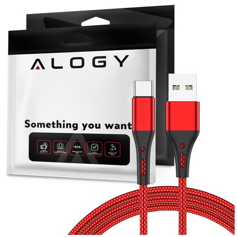 Kabel 1m Alogy przewód USB-A do USB-C Type C 3A Czerwony