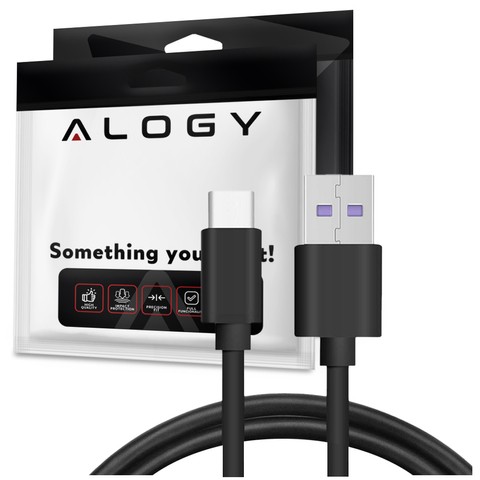 Kabel 1m Alogy szybki przewód USB-A do USB-C Type C 5A Czarny